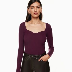 Aritzia Wilfred Tuscany Sweetheart Knit Sweater Maroon Size M
